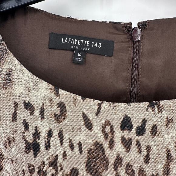Lafayette 148 Josie Jacquard Animal Print Sheath Dress Womens Size 10 Brown Tan - Picture 9 of 10